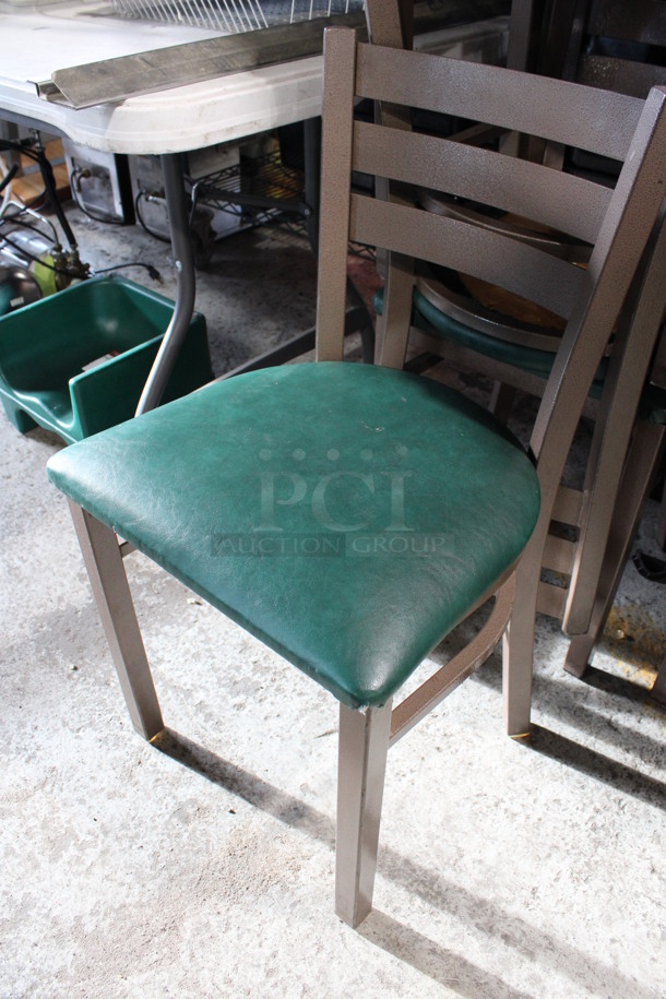 5 Brown Metal Dining Chairs w/ Green Seat Cushion. 16x17x32. 5 Times Your Bid! - Image 4 of 5