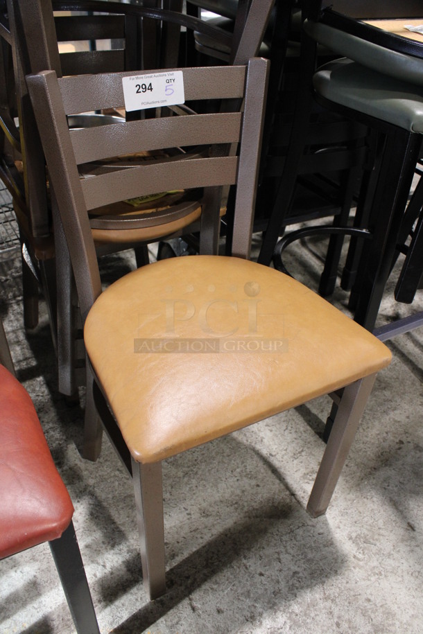 5 Brown Metal Dining Chairs w/ Tan Seat Cushion. 16x17x32. 5 Times Your Bid! - Image 2 of 4