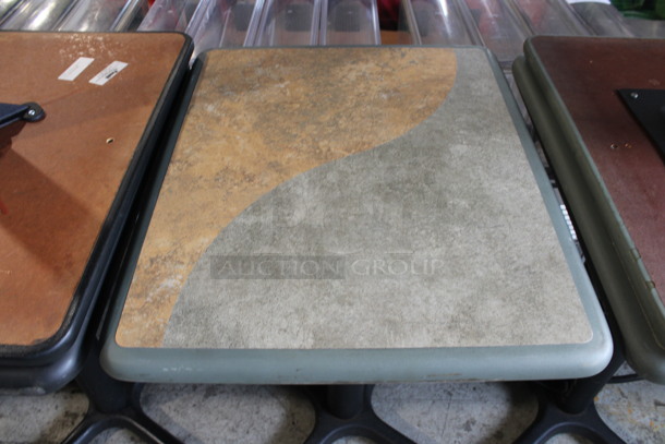 Tan and Gray Green Dining Table on Black Metal Table Base. Stock Picture - Cosmetic Condition May Vary. 24x20x30 - Image 2 of 5