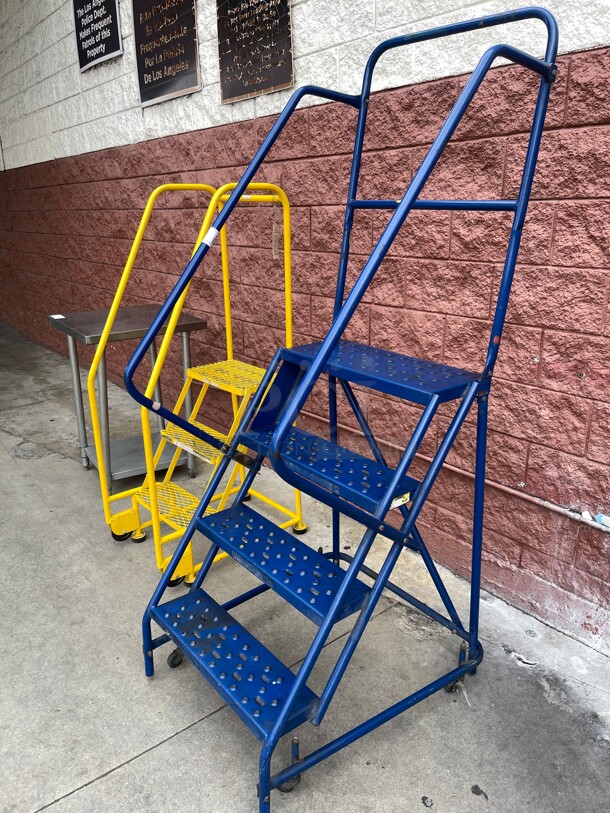 Nice! 78 in H Steel Rolling Ladder, 4 Steps, 450 lb Load Capacity NSF Blue Color - Image 2 of 7