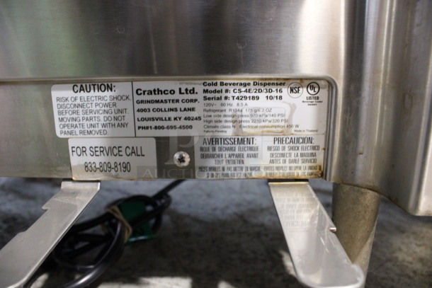 2018 Crathco Model CS-4E/2D/3D-16 Stainless Steel Commercial Countertop 4 Hopper Refrigerated Drink Machine. 120 Volts, 1 Phase. 21x18x28. Tested and Working! - Image 6 of 8
