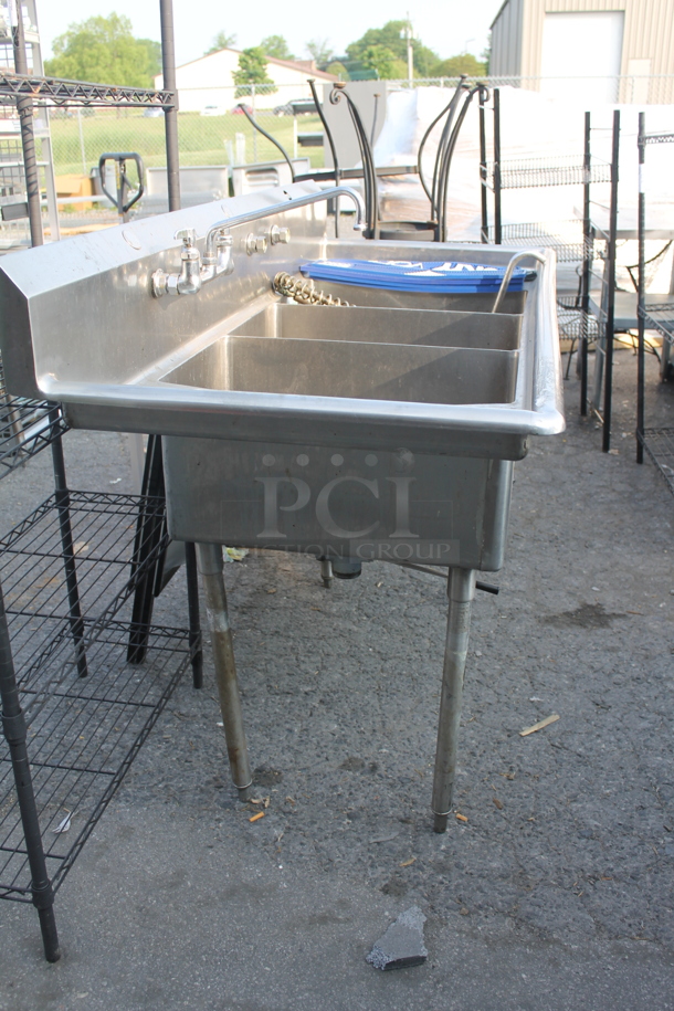 S&G Commercial Stainless Steel Flushmount 3 Bay Sink With Left Drain Board And Gooseneck Faucet on Galvanized Legs.  - Image 5 of 11