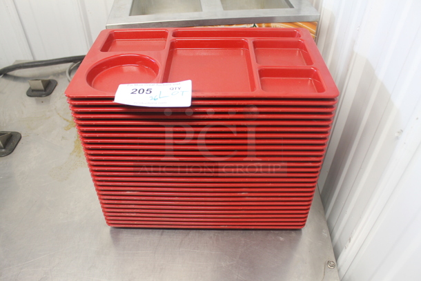 ALL ONE MONEY! Lot of 26 Red Poly Multi Compartment Food Trays. - Image 1 of 3