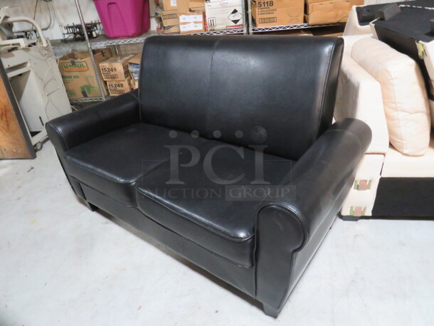 One Black Pleather Couch. 60X31X35 - Image 2 of 2
