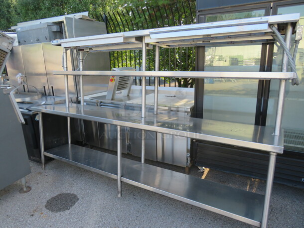 One Stainless Steel Table With Stainless Undershelf, 2 Stainless Overshelves, 2-36 Inch Ticket rails, And 4 Hatco Warmers. 108X24X65 - Image 1 of 2