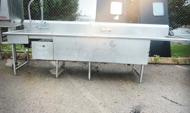 One Stainless Steel Hobart 3 Compartment Turbowash II Powered Sink With Faucet And Hose Sprayer.  #TWII. 208-240 Volt. 1 Phase. 133X36X42. $27,000. 