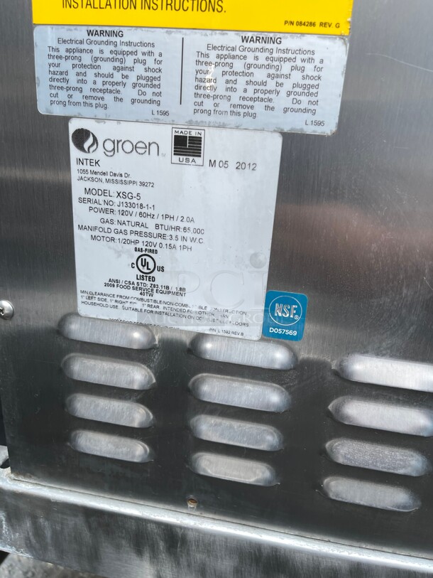 WOW! Groen XS-208-12-3 (6) Pan Commercial Convection Natural Gas Steamer - With Stand, 115 Volt NSF Tested and Working! - Image 9 of 10