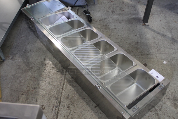 BRAND NEW SCRATCH AND DENT! KoolMore SCDC-6P-SG Stainless Steel Commercial Countertop Refrigerated Rail w/ 6 Drop In Bins and 1 Glass Sneeze Guard Panel. 115 Volts, 1 Phase. Tested and Working! - Image 7 of 9