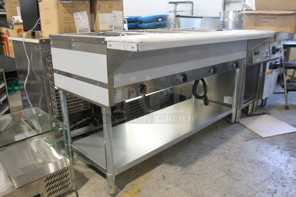 BRAND NEW SCRATCH AND DENT! 2022 KoolMore KM-CWS Stainless Steel Commercial Electric Powered 4 Bay Steam Table w/ Cutting Board and Under Shelf. 120 Volts, 1 Phase. Tested and Working! - Image 3 of 7