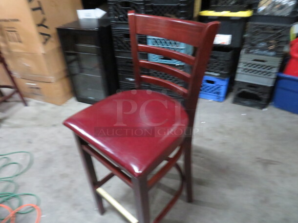 Wooden Bar Height Chair With A Cushioned Seat, And Footrest.  - Image 2 of 3
