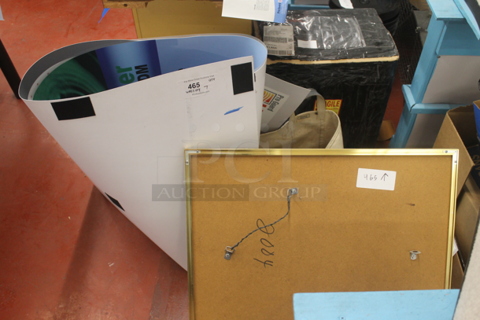 ALL ONE MONEY! Lot of Various Items Including Poster and Poly Bucket. BUYER MUST REMOVE.