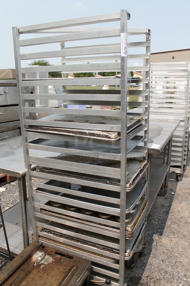 Metal Commercial Pan Transport Rack w/ Various Metal Baking Pans on Commercial Casters.  - Image 2 of 3