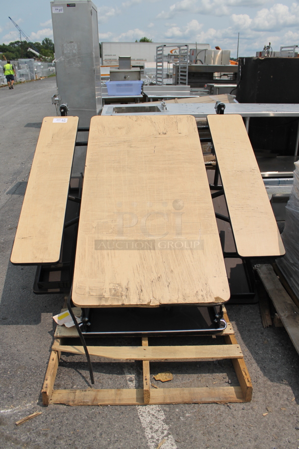 National Public Seating MTFB12-PBTMCR 12' Rectangular Fixed Bench Particleboard Cafeteria Table with T-Mold Edge and Chrome Frame - Image 1 of 3