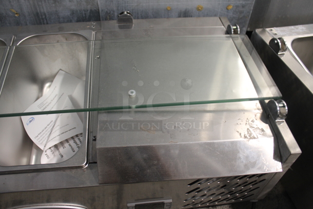 BRAND NEW SCRATCH AND DENT! KoolMore SCDC-6P-SG Stainless Steel Commercial Countertop Refrigerated Rail w/ 6 Drop In Bins and 1 Glass Sneeze Guard Panel. 115 Volts, 1 Phase. Tested and Working! - Image 5 of 12