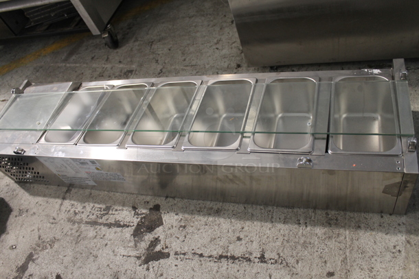 BRAND NEW SCRATCH AND DENT! KoolMore SCDC-6P-SG Stainless Steel Commercial Countertop Refrigerated Rail w/ 6 Drop In Bins and 1 Glass Sneeze Guard Panel. 115 Volts, 1 Phase. Tested and Working! - Image 9 of 12