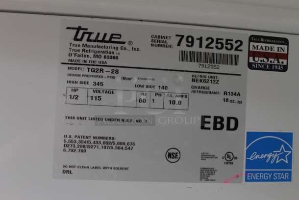 2014 True TG2R-2S ENERGY STAR Stainless Steel Commercial 2 Door Reach In Cooler w/ Poly Coated Racks on Commercial Casters. 115 Volts, 1 Phase. Tested and Working! - Image 10 of 10
