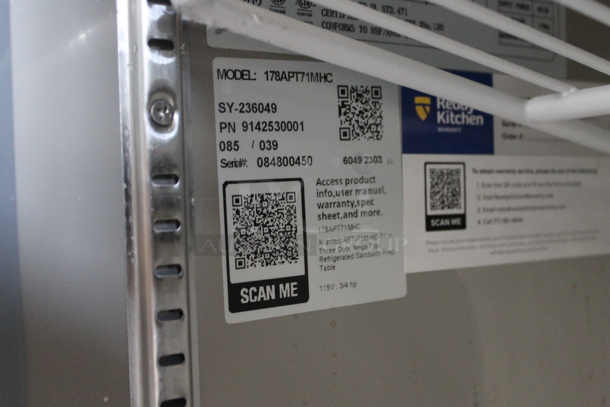 BRAND NEW SCRATCH AND DENT! Avantco 178APT71MHC Stainless Steel Commercial 71" Sandwich Salad Prep Table Bain Marie Mega Top on Commercial Casters. Tested and Working! - Image 7 of 7