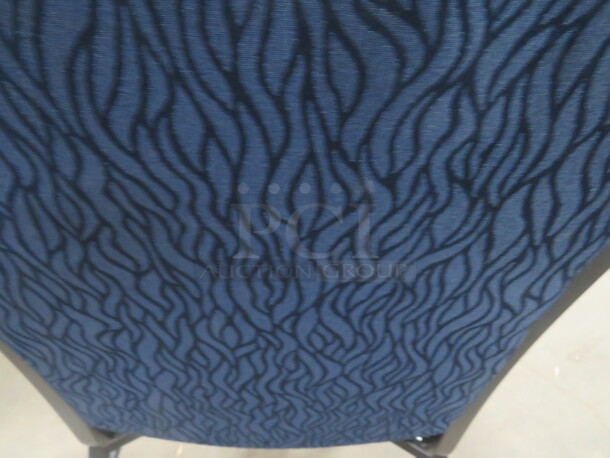 AWESOME Black Metal Stack Banquet Chair With Blue/Black Zebra Pattern Cushioned Seat And Back. 5XBID - Image 3 of 3