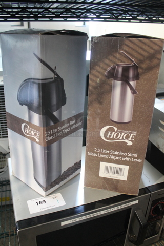 2 BRAND NEW IN BOX! Choice Stainless Steel Airpots. 2 Times Your Bid!