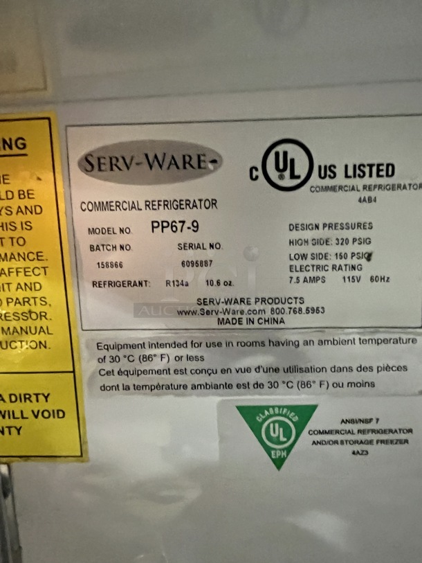 Serv-Ware 2 Dr. Refrigerated Prep Table, Tested & Working! - Image 2 of 4