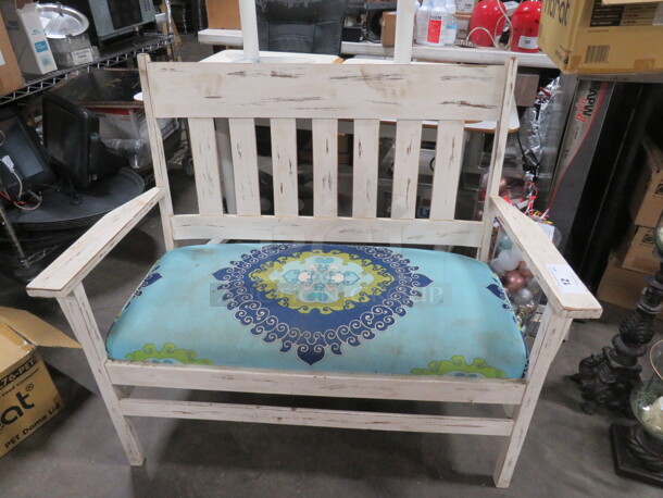 One Wooden Bench With Cushion. 44X24X38 - Image 1 of 2