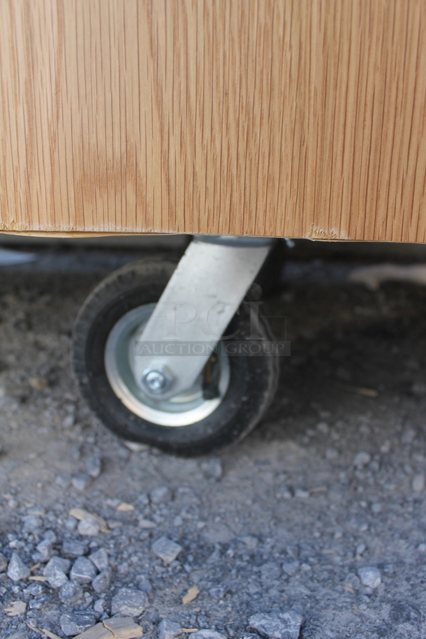 BRAND NEW! ACS FAB LLC Stainless Steel Counter w/ 4 Wood Pattern Doors on Commercial Casters. - Image 7 of 7