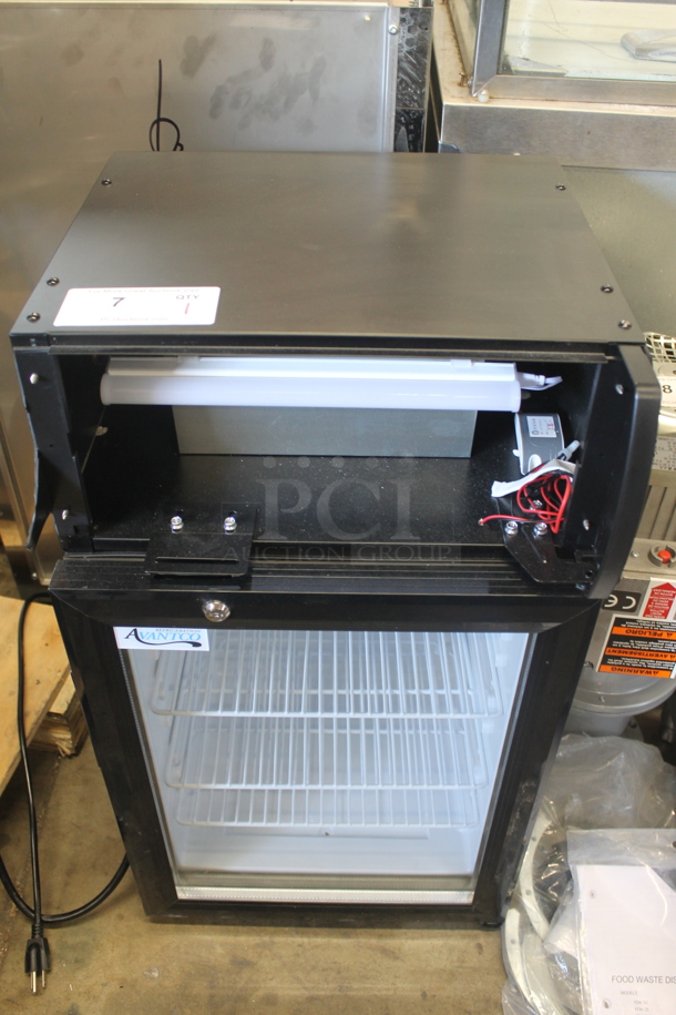 BRAND NEW SCRATCH AND DENT! Avantco 360SC40 Commercial Black Countertop Display Cooler With Polycated Shelves. Missing Top Panel. 110-120V. Tested and Working!