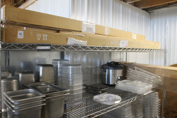 ALL ONE MONEY! Lot of Plastic And Stainless Steel Drop In Bins In Variety of Sizes, Yellow Circular Lids, Plastic Rectangular Lids, Rice Cooker, Baking Sheets, Small Strainers, AND MORE!  - Image 2 of 12