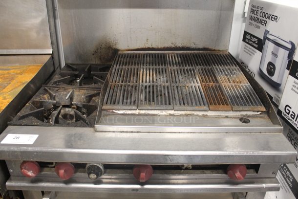 Therma-Tek TMD36-2-24RB-1N Commercial Stainless Steel Natural Gas Oven With 2 Burners And Charbroiler On Commercial Casters.  - Image 3 of 8