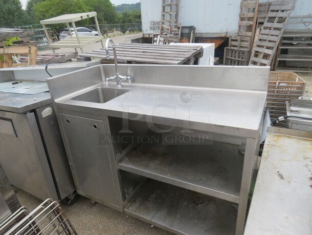 One Stainless Steel Table With Sink, Faucet, 2 SS Under Shelves, Left Side And Back Splash. 48X20X42 - Image 1 of 2