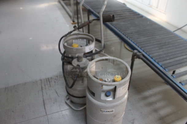 ALL ONE MONEY! Lot of 2 Metal Propane Gas Tanks and 1 Tank Dolly - Image 3 of 5