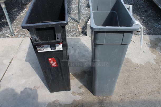 2 Poly Slim Jim Trash Cans; Black and Gray. 2 Times Your Bid!  - Image 4 of 5