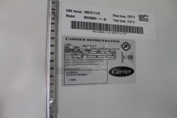 Carrier MC2000H Metal Commercial 3 Door Reach In Cooler Merchandiser. 115 Volts, 1 Phase. Tested and Powers On But Does Not Get Cold - Image 3 of 6