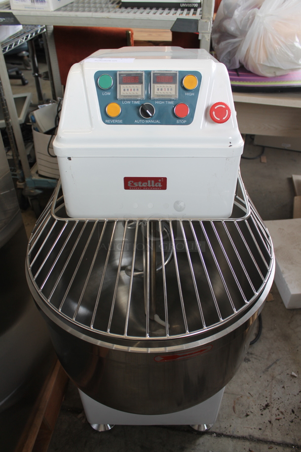 LIKE NEW! Estella 348SM80 Metal Commercial 80 Quart / 120 Pound Two-Speed Spiral Dough Mixer w/ Stainless Steel Mixing Bowl, Bowl Guard and Dough Hook. 240 Volts. Unit Has Only Been Used a Few Times! Tested and Working! - Image 9 of 11