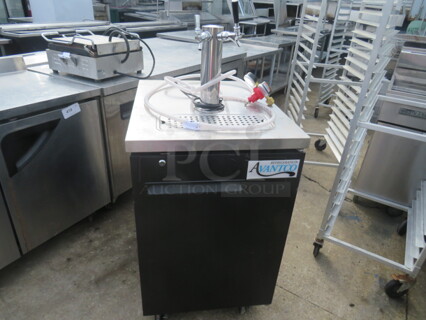 One Avantco 1 Door Kegorator With 1 Tower, 2 Taps, On Casters. Model# 178UDD1HC. 115 Volt. 23.5X30X55