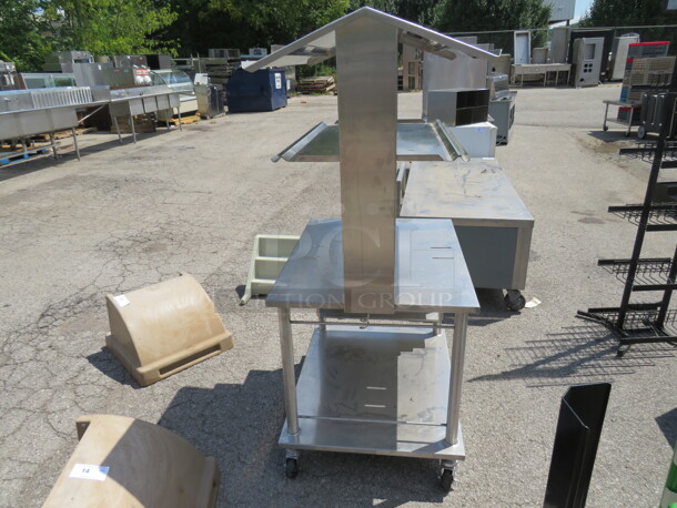 One Stainless Steel Table With SS Over Shelf, And SS Under Shelf, On Casters. 34X26X61.5 - Image 3 of 4