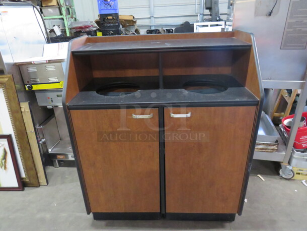 One 2 Door Trash Receptacle With 2 Cans On Casters. 41.5X22X49 - Image 1 of 3