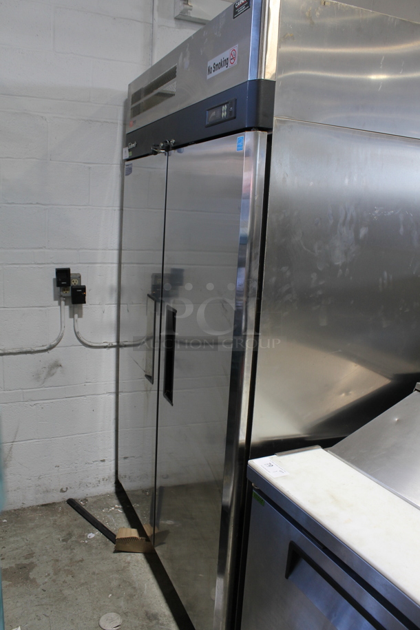 Turbo Air M3R47-2-N Stainless Steel Commercial 2 Door Reach In Cooler w/ Poly Coated Racks on Commercial Casters. 115 Volts, 1 Phase. Tested and Working! - Image 1 of 7