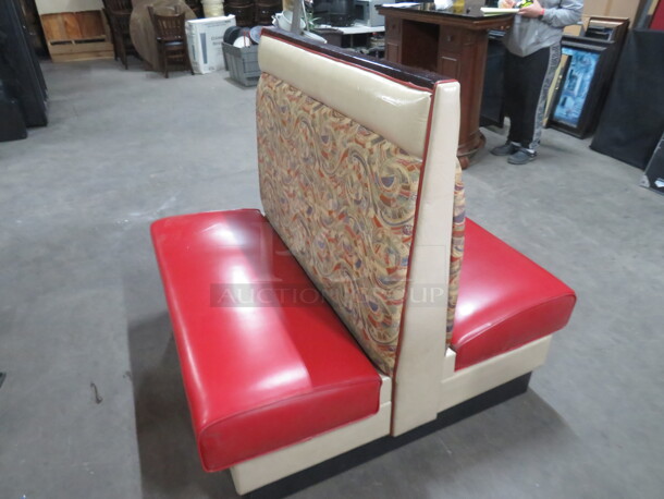 One Double Sided Booth With Red Cushioned Seat And Multi Color Cushioned Back.  - Image 2 of 3