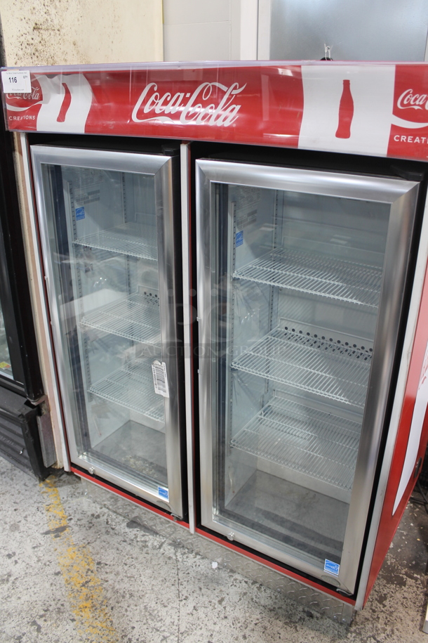 2021 IDW G4-H0234B Metal Commercial 2 Door Reach In Cooler Merchandiser w/ Poly Coated Racks. 115 Volts, 1 Phase. Tested and Working!