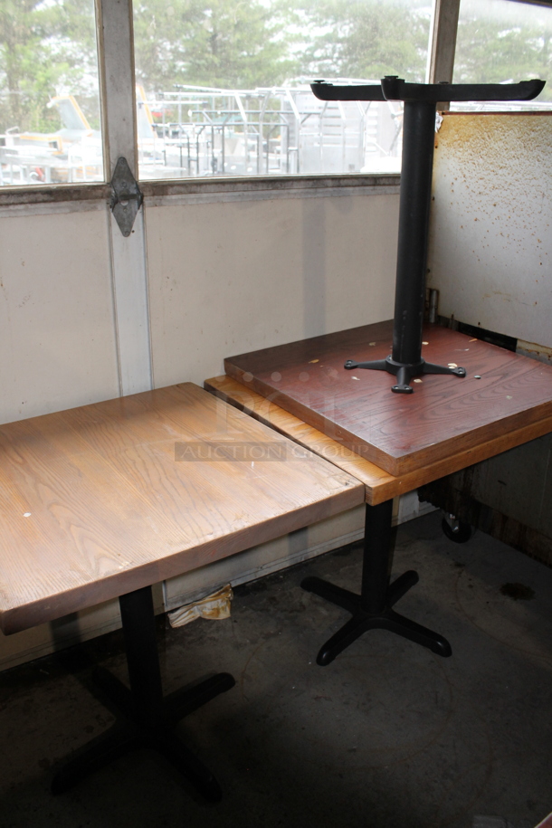 3 Wooden Dining Height Tables on Black Metal Table Base. 3 Times Your Bid! - Image 1 of 4