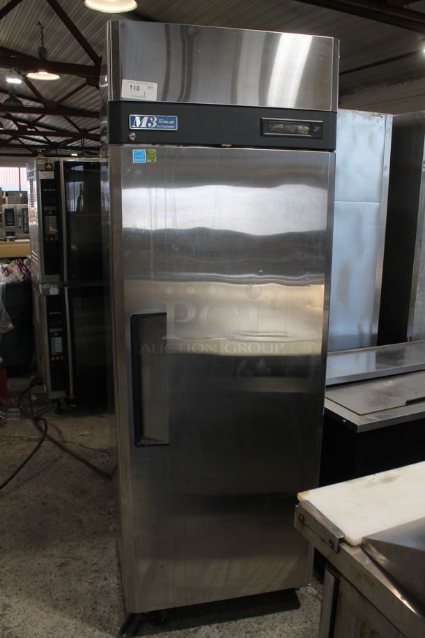 Turbo Air M3R24-1 Stainless Steel Commercial Single Door Reach In Cooler w/ Poly Coated Racks on Commercial Casters. 115 Volts, 1 Phase. Tested and Powers On But Does Not Get Cold - Image 1 of 4