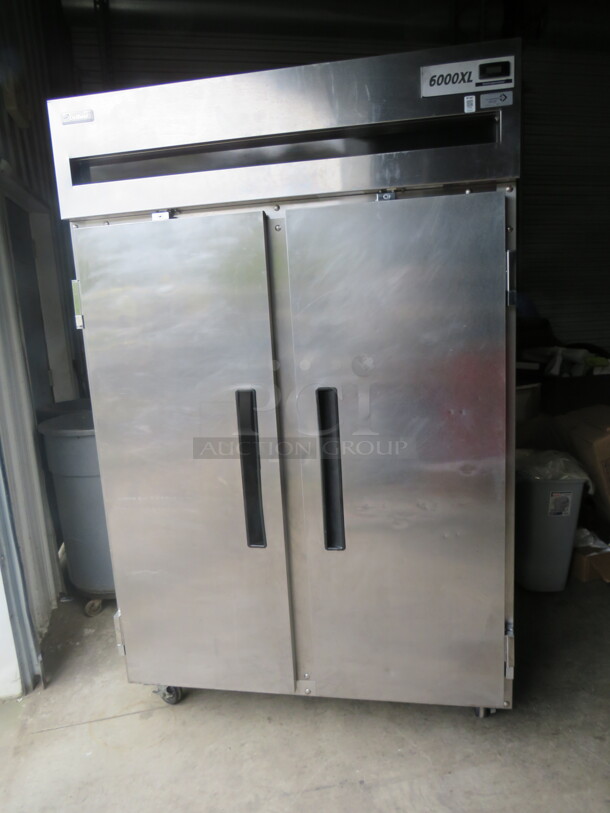 One WORKING Delfield 6000XL 2 Door Stainless Steel Refrigerator With 5 Racks On Casters. 115 Volt. Model# 6051XL-S. 51X32X79.5. $6398.00