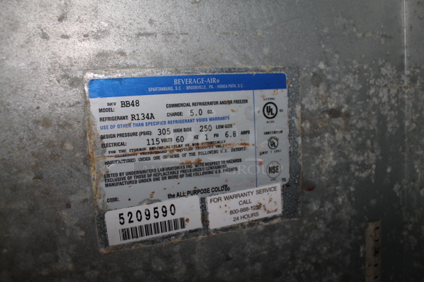 Beverage Air BB48 Metal Commercial 2 Door Back Bar Cooler. 115 Volts, 1 Phase. Tested and Working! - Image 6 of 7