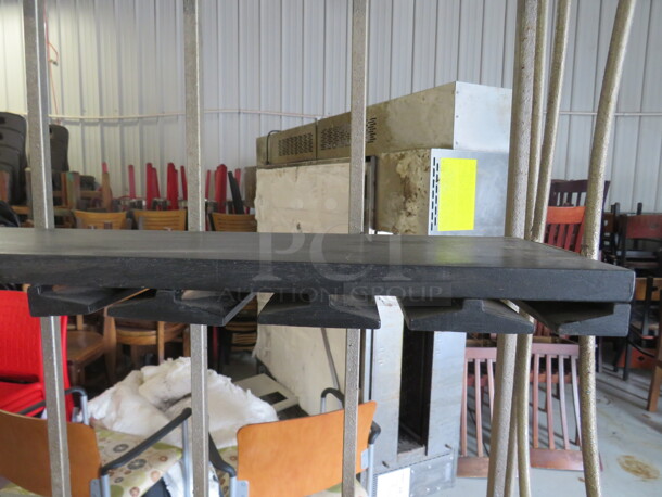 One Wooden/Metal 2 Piece Buffet/Wine Holder, With 4 Doors And 2 Under Shelves, And 2 Over Shelves With Wine Bottle And Glass Holders. One Door Glass Broken. 50X13X85 - Image 4 of 5