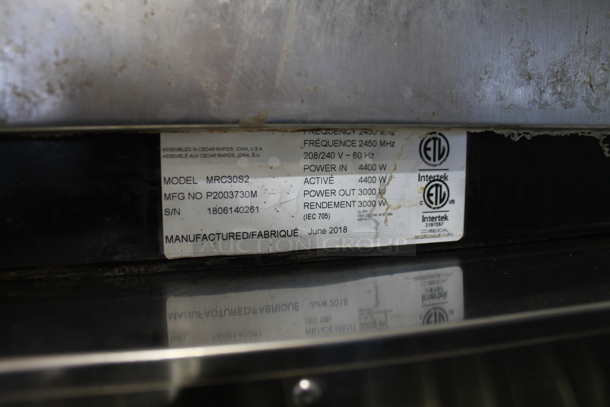 2018 Menumaster MRC30S2 Stainless Steel Commercial Countertop Microwave Oven. 208/240 Volts, 1 Phase.  - Image 5 of 5