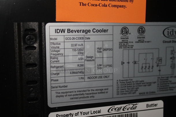 IDW GCG-26-C33EB Metal Commercial Single Door Reach In Cooler Merchandiser w/ Poly Coated Racks. 110-120 Volts, 1 Phase. Tested and Working! - Image 5 of 5