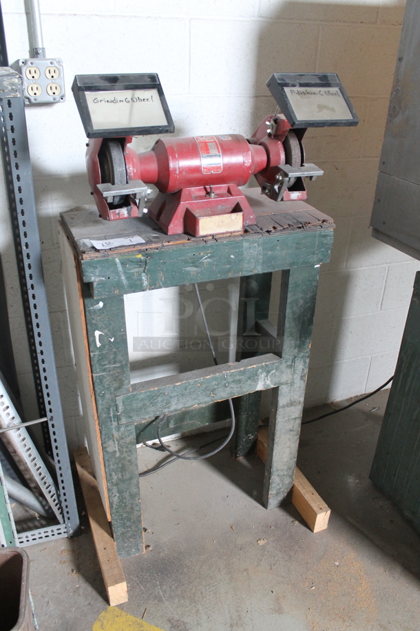 Milwaukee Bench Grinder on Wooden Stand. 115 Volts, 1 Phase. - Image 2 of 7