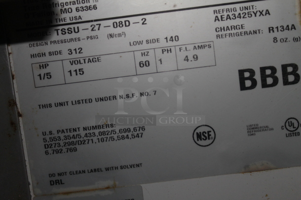True TSSU-27-08D-2 Stainless Steel Commercial Sandwich Salad Prep Table Bain Marie Mega Top w/ 2 Drawers on Commercial Casters. 115 Volts, 1 Phase. Tested and Working! - Image 7 of 7