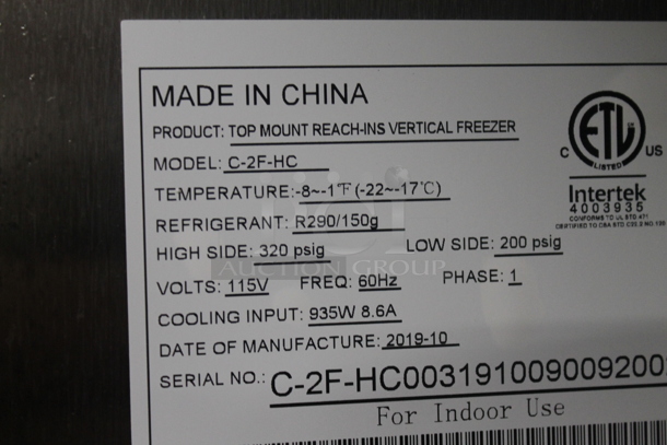 Migali C-2F-HC Stainless Steel Commercial 2 Door Reach In Freezer w/ Poly Coated Racks on Commercial Casters. 115 Volts, 1 Phase. Tested and Working! - Image 6 of 6